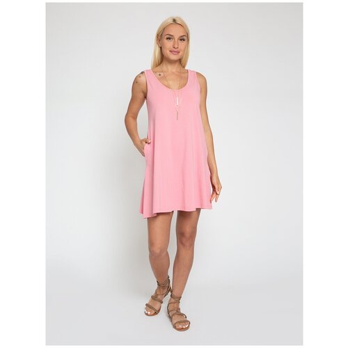 Платье Lunarable, хлопок, повседневное, свободный силуэт, мини, карманы, размер 52 (2XL), розовый