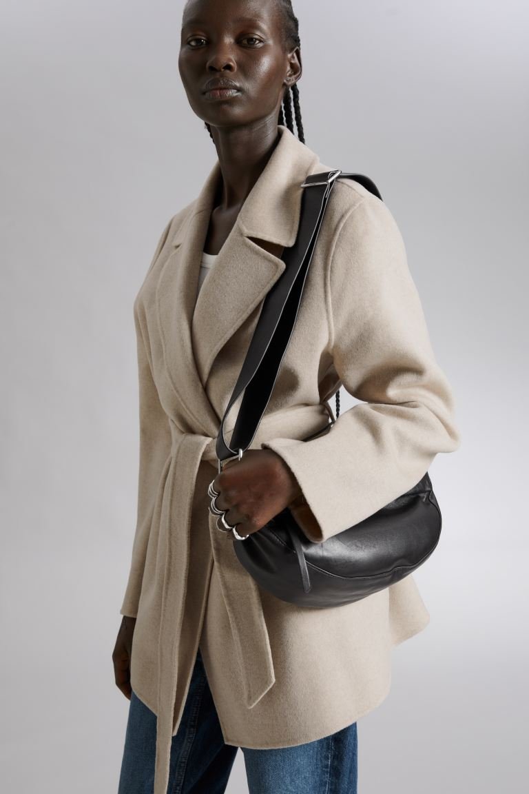 Короткое пальто с поясом H&M, серый