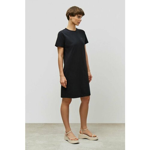 Платье-футболка Baon, хлопок, повседневное, прямой силуэт, до колена, размер 42, черный