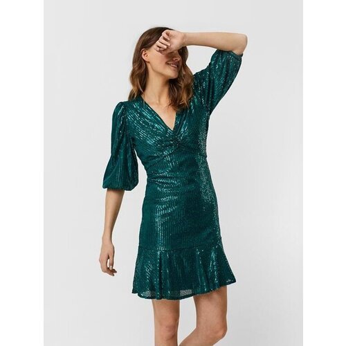 Платье Vero Moda, вечернее, полуприлегающее, мини, размер XL, зеленый