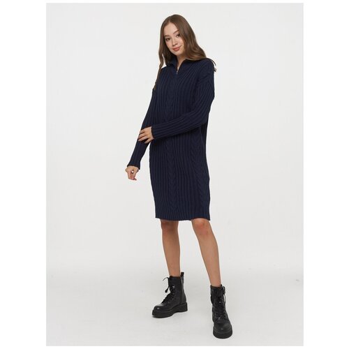 Платье-свитер BE YOU, в спортивном стиле, полуприлегающее, макси, вязаное, размер 46-48, синий