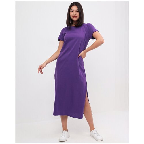 Платье-футболка HappyFox, хлопок, прямой силуэт, миди, размер 44, фиолетовый