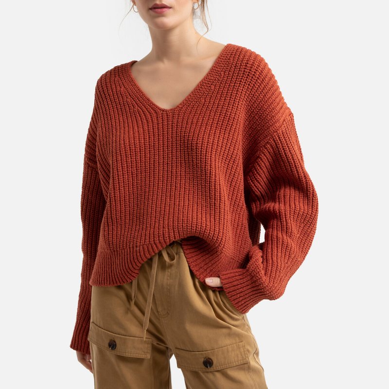 Пуловер LaRedoute Пуловер С V-образным вырезом из плотного трикотажа XS оранжевый