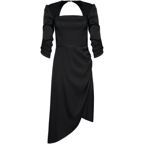 Платье RO.KO.KO, атлас, вискоза, повседневное, полуприлегающее, миди, открытая спина, подкладка, размер XS, черный