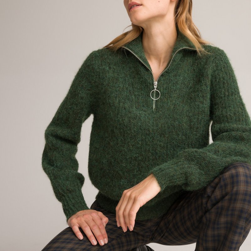 Пуловер LaRedoute Пуловер С воротником-стойкой из пышного трикотажа XL зеленый