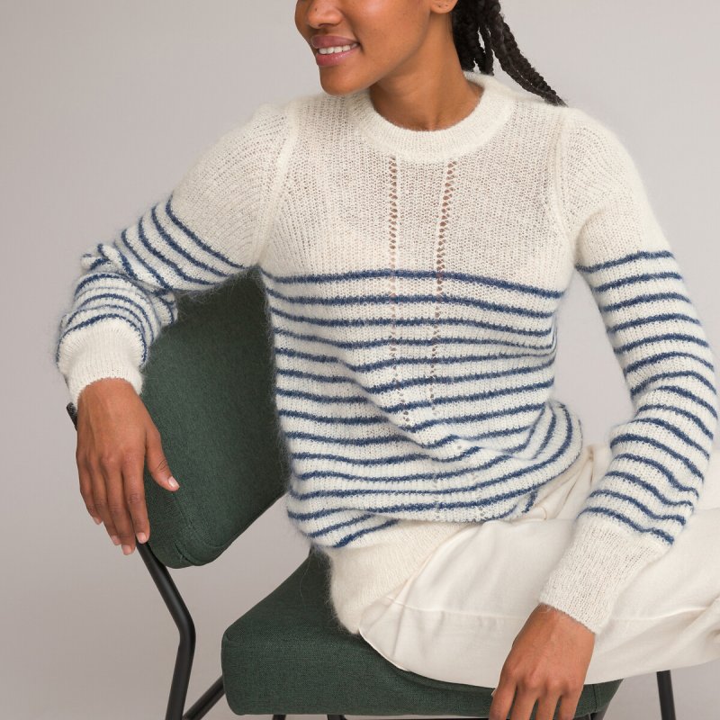 Пуловер LaRedoute Пуловер В полоску из смешанного мохера сделано в Европе M синий
