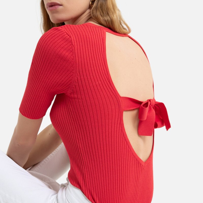 Пуловер LaRedoute Пуловер С короткими рукавами с бантиком сзади L красный