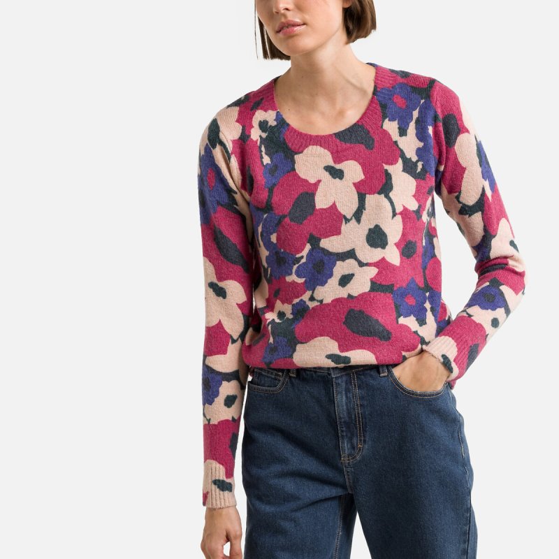 Пуловер LaRedoute Пуловер С цветочным принтом с круглым вырезом S разноцветный