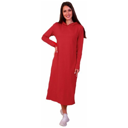 Платье женское 'Миллена Шарм 49512' красное 50р-р длинное женское платье повседневное платье толстовка с капюшоном