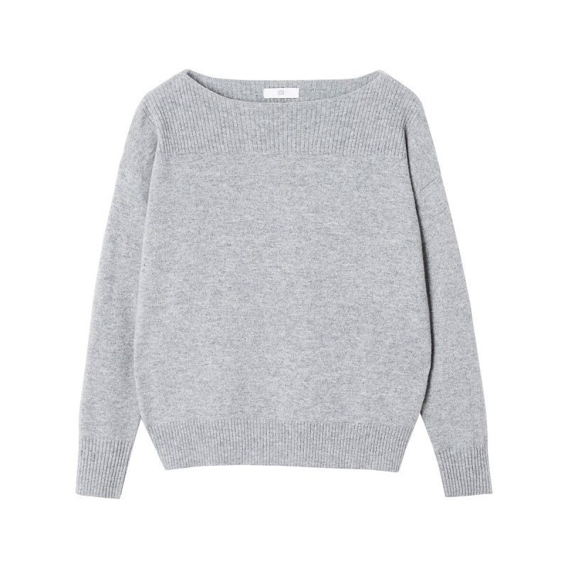 Пуловер С вырезом-лодочкой из кашемира тонкий трикотаж S серый