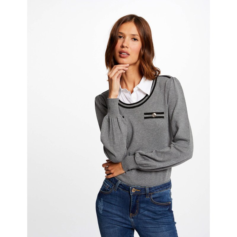 Пуловер С длинными рукавами и воротником 2 в 1 M серый