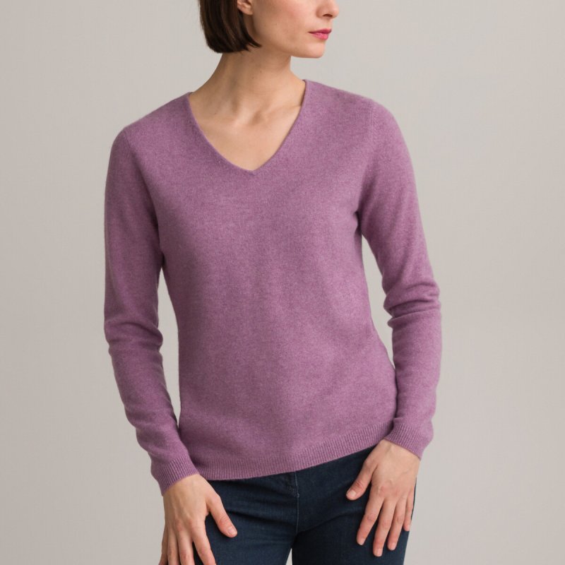 Пуловер С V-образным вырезом из тонкого трикотажа 100 кашемир 46/48 (FR) - 52/54 (RUS) фиолетовый