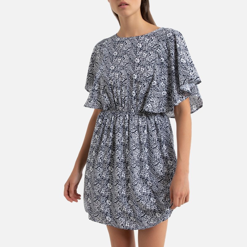Платье LaRedoute Платье С цветочным рисунком и эластичным поясом S синий