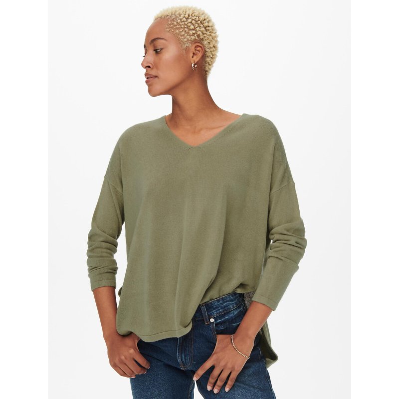Пуловер С V-образным вырезом M зеленый