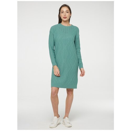 Платье-свитер VAY, полуприлегающее, макси, вязаное, размер 44, зеленый