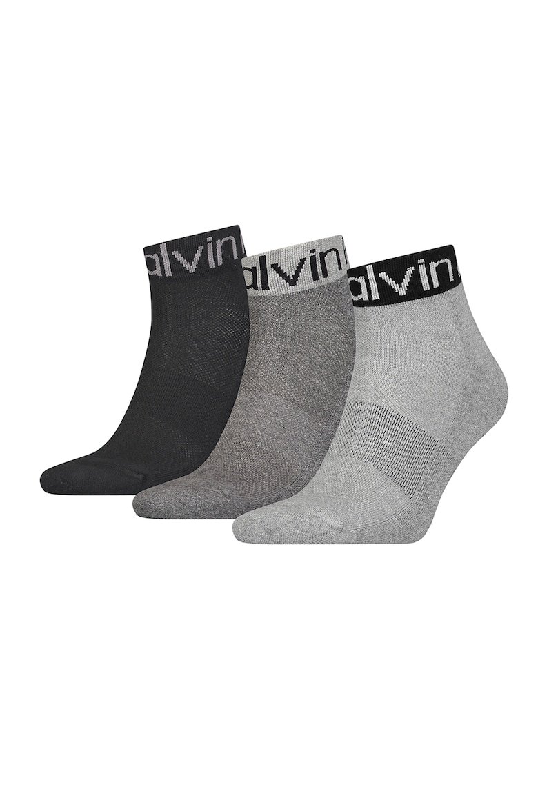 Носки с логотипом - 3 пары Calvin Klein, серый