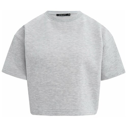 Укороченная меланжевая футболка INCITY, цвет светло-серый меланж, размер M