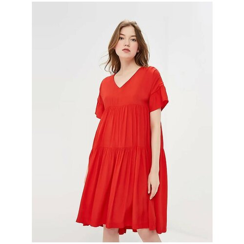 Платье годе Baon, вискоза, повседневное, свободный силуэт, мини, подкладка, размер XS, красный