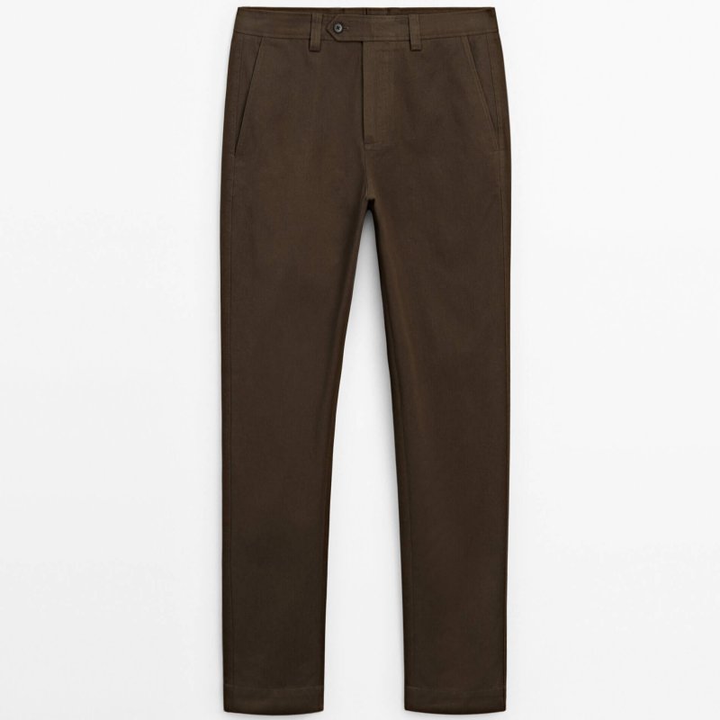 Брюки Massimo Dutti Relaxed Fit Belted Chino, коричневый