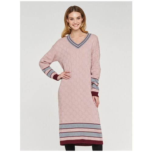 Платье-свитер VAY, повседневное, прилегающее, макси, размер 44, бежевый, розовый