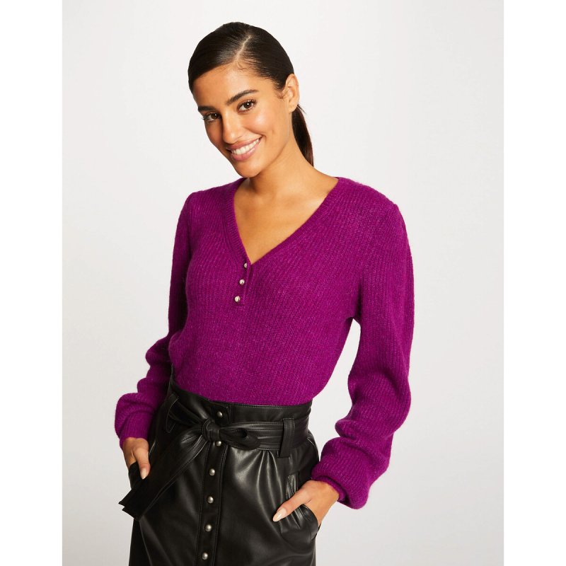 Пуловер LaRedoute Пуловер С длинными рукавами и V-образным вырезом XS фиолетовый