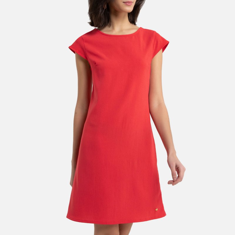Платье LaRedoute Платье Прямое с маленькими рукавами вставка из кружева S оранжевый