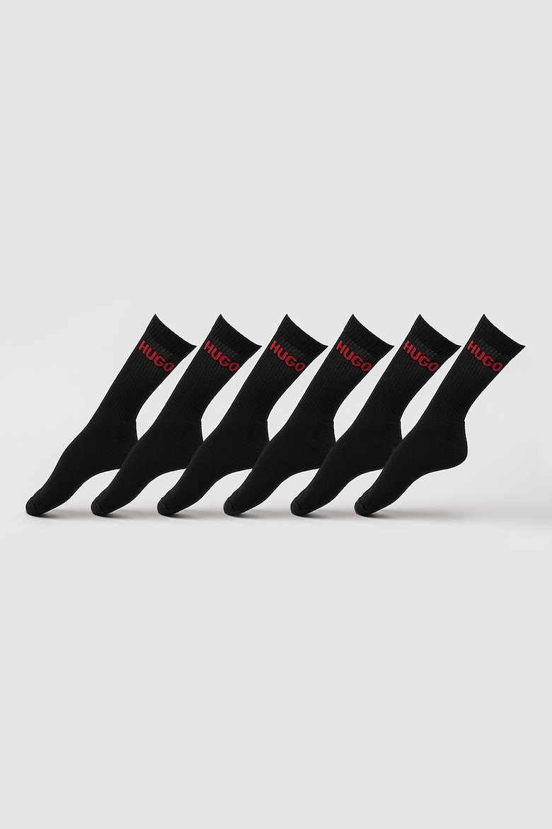 Длинные носки с логотипом, хлопок, 6 пар Hugo, черный