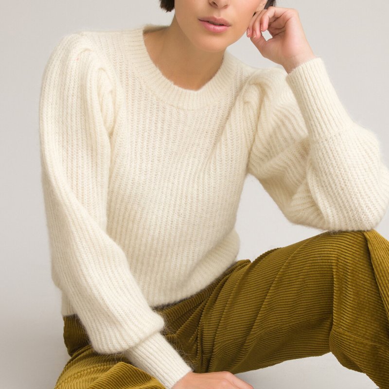 Пуловер С круглым вырезом рукава с напуском XL белый