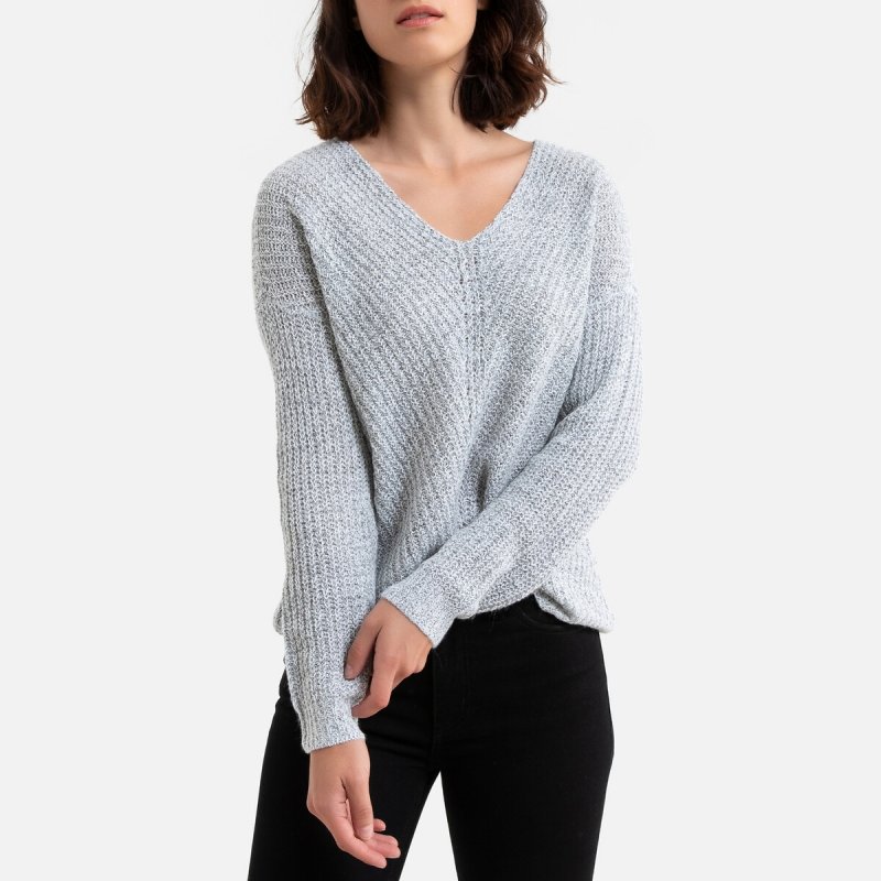 Пуловер LaRedoute Пуловер Из плотного трикотажа V-образный вырез L бежевый