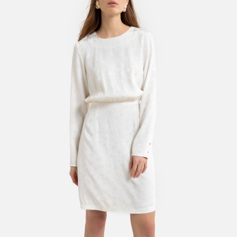 Прямое LaRedoute Прямое Платье из атласной ткани с длинными рукавами 52 белый