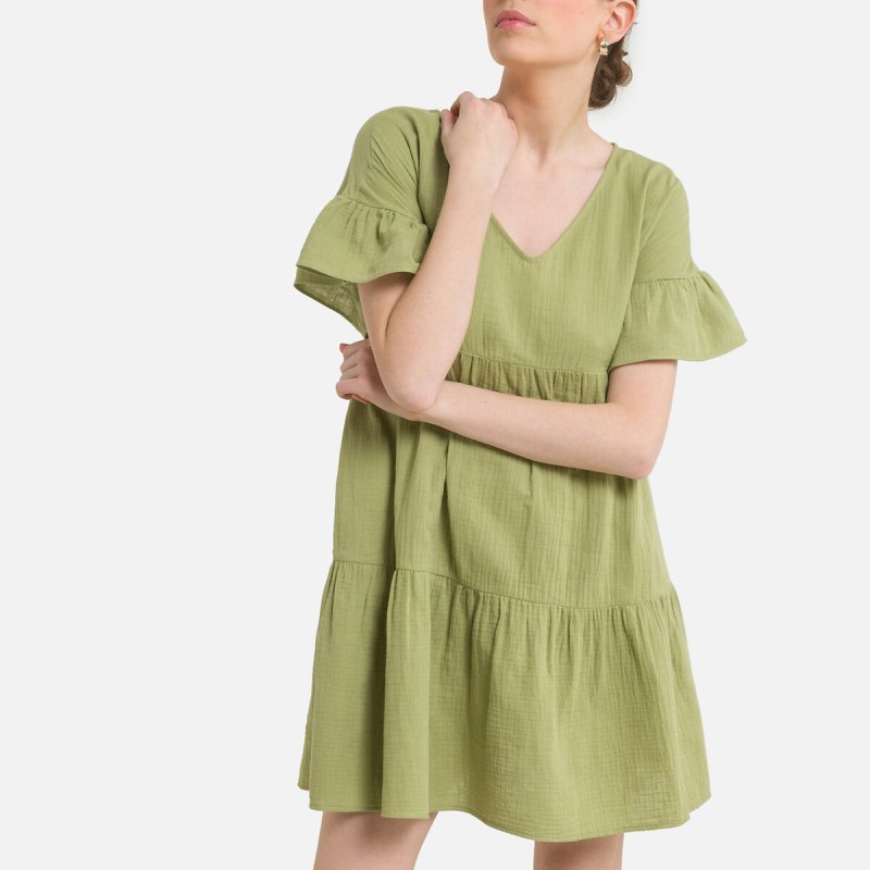 Платье LaRedoute Платье Из хлопковой газовой ткани с открытой спинкой 44 зеленый