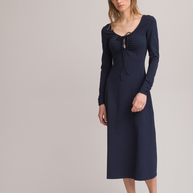 Платье LaRedoute Платье С V-образным вырезом спереди и на спинке и длинными рукавами 50 синий