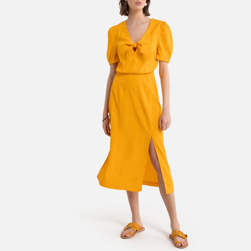 Платье LaRedoute Платье Длинное для торжества из сатиновой жаккардовой ткани 46 желтый