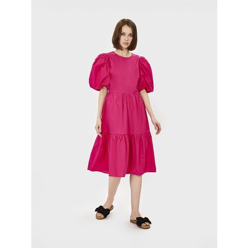 Платье Baon, хлопок, повседневное, полуприлегающее, макси, размер XS, красный, розовый