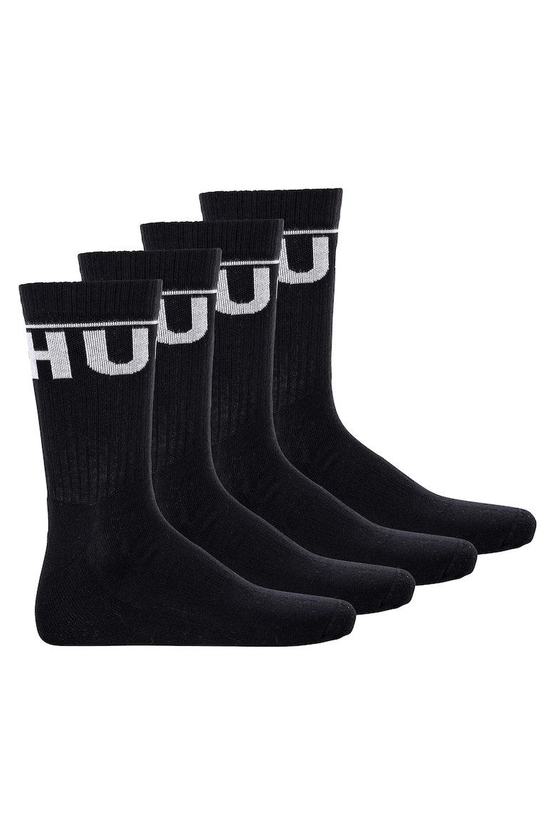 Хлопковые длинные носки в рубчик — 4 пары Hugo, черный