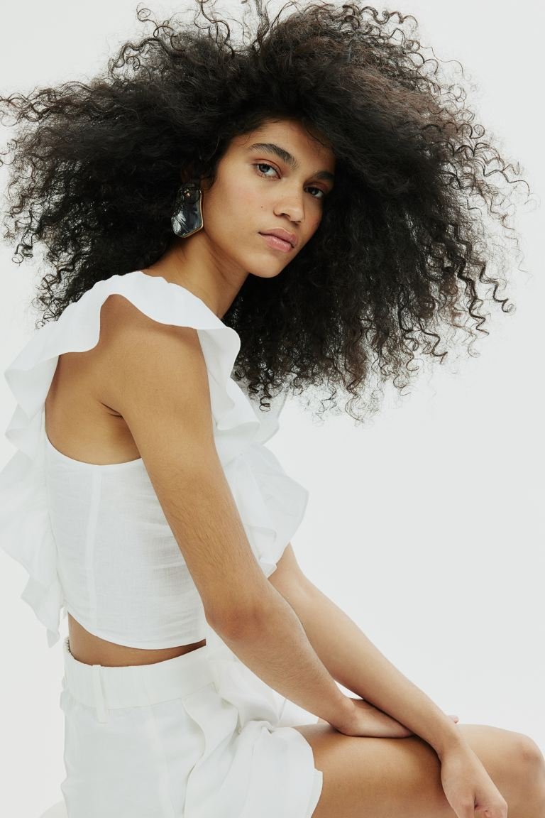 Короткая блузка из смесового льна H&M, белый