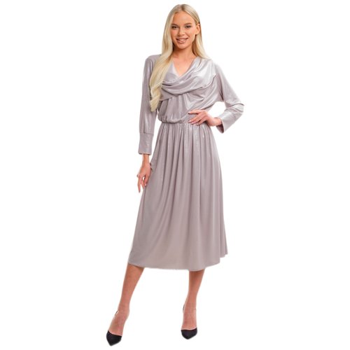 Платье женское вечернее нарядное серебристого цвета с мерцанием, размер М