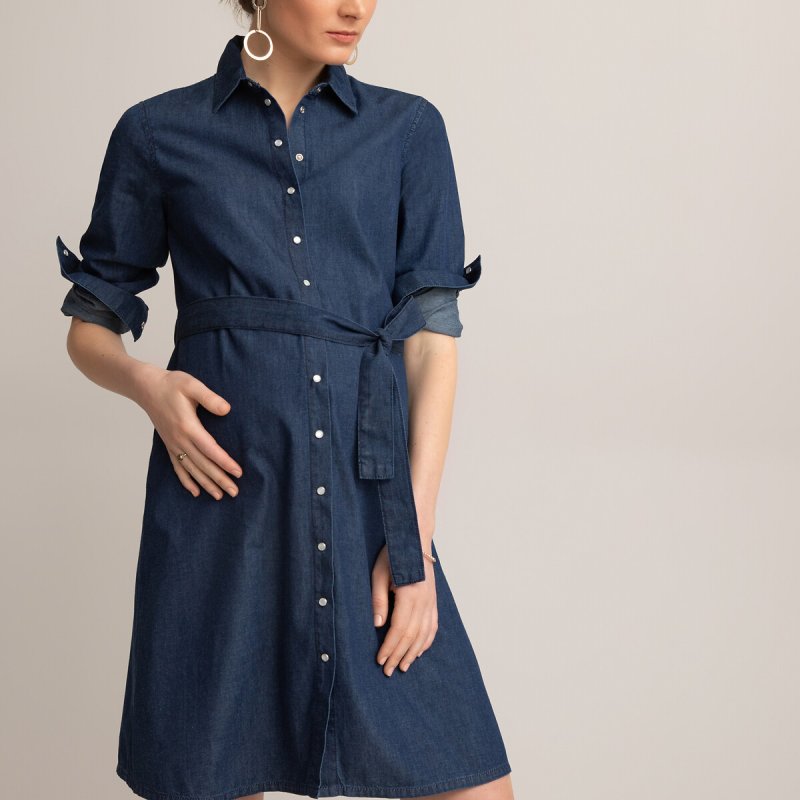 Платье-рубашка LaRedoute Платье-рубашка Для периода беременности из легкой джинсовой ткани 48 синий