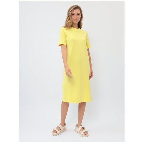 Платье-футболка Ideline, хлопок, повседневное, прямой силуэт, миди, размер 42, желтый