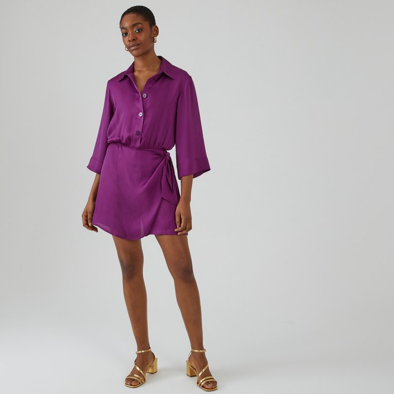 Комбинезон с шортами из струящейся атласной ткани с эффектом юбки 40 (FR) - 46 (RUS) фиолетовый