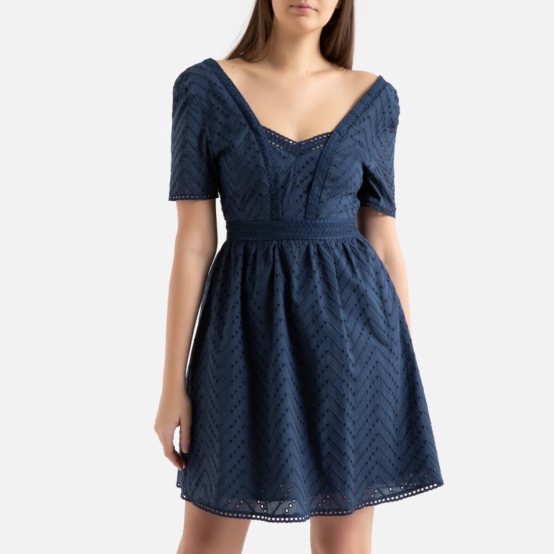 Платье LaRedoute Платье Короткое с английской вышивкой COREY 0(XS) синий