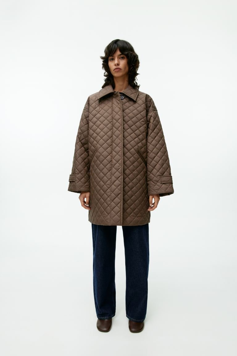 Стеганое пальто оверсайз H&M, серый